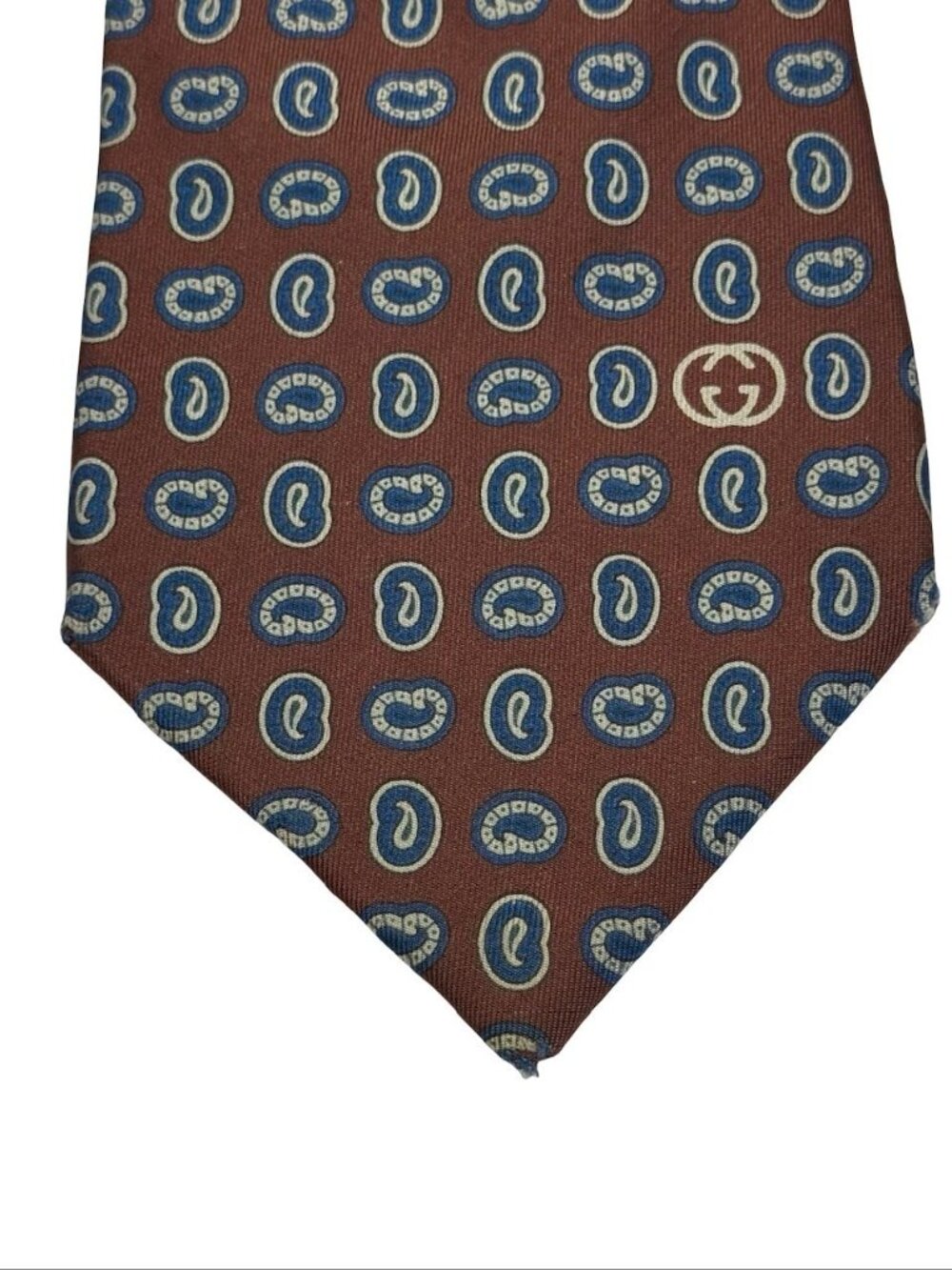 VTG Gucci Men's 100% Silk Neck Tie Red Geometric Pattern • Italy - Picture 2 of 8